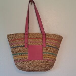 Handcrafted Sisal Bag Faux Leather Adjustable Strap Tote Natural